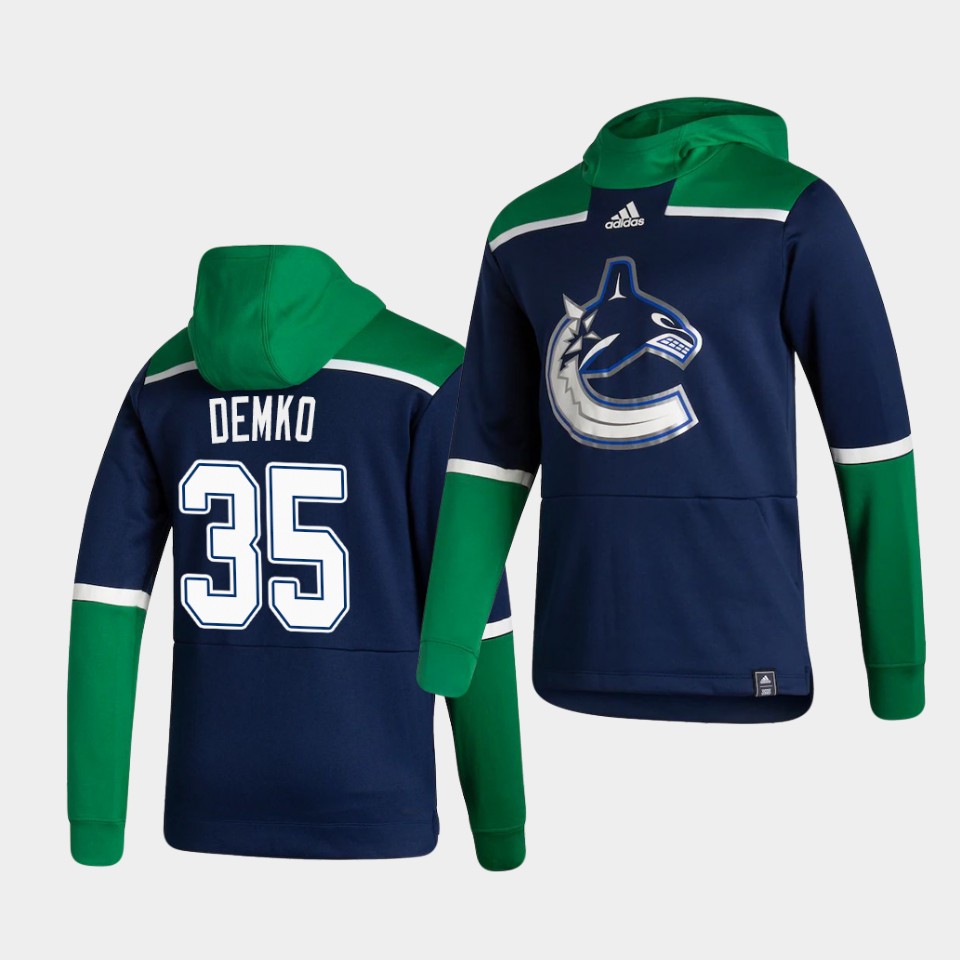 Men Vancouver Canucks #35 Demko Blue NHL 2021 Adidas Pullover Hoodie Jersey